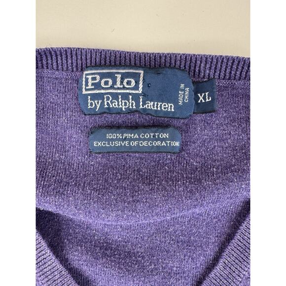 Vintage Polo Ralph Lauren V-Neck Sweater Men’s XL Purple Pima Cotton Pony Preppy - Picture 3 of 9